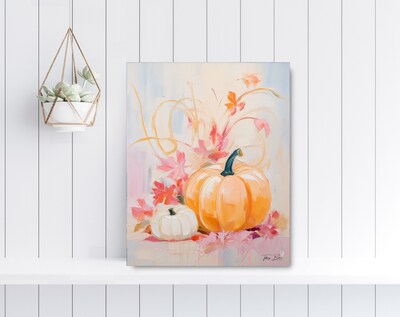 Coral and Cream Pumpkins- Giclee Fine Art Print on Heavy Fine Art Paper - Original Art by Tiffany Bohrer, Tipsy - image4
